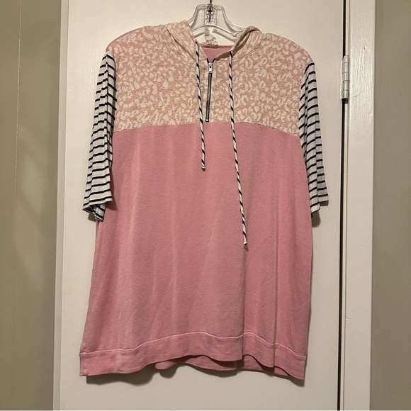 BiBi Tops - Bibi MILLY STRIPED ZIP UP HOODED TOP pink size XL